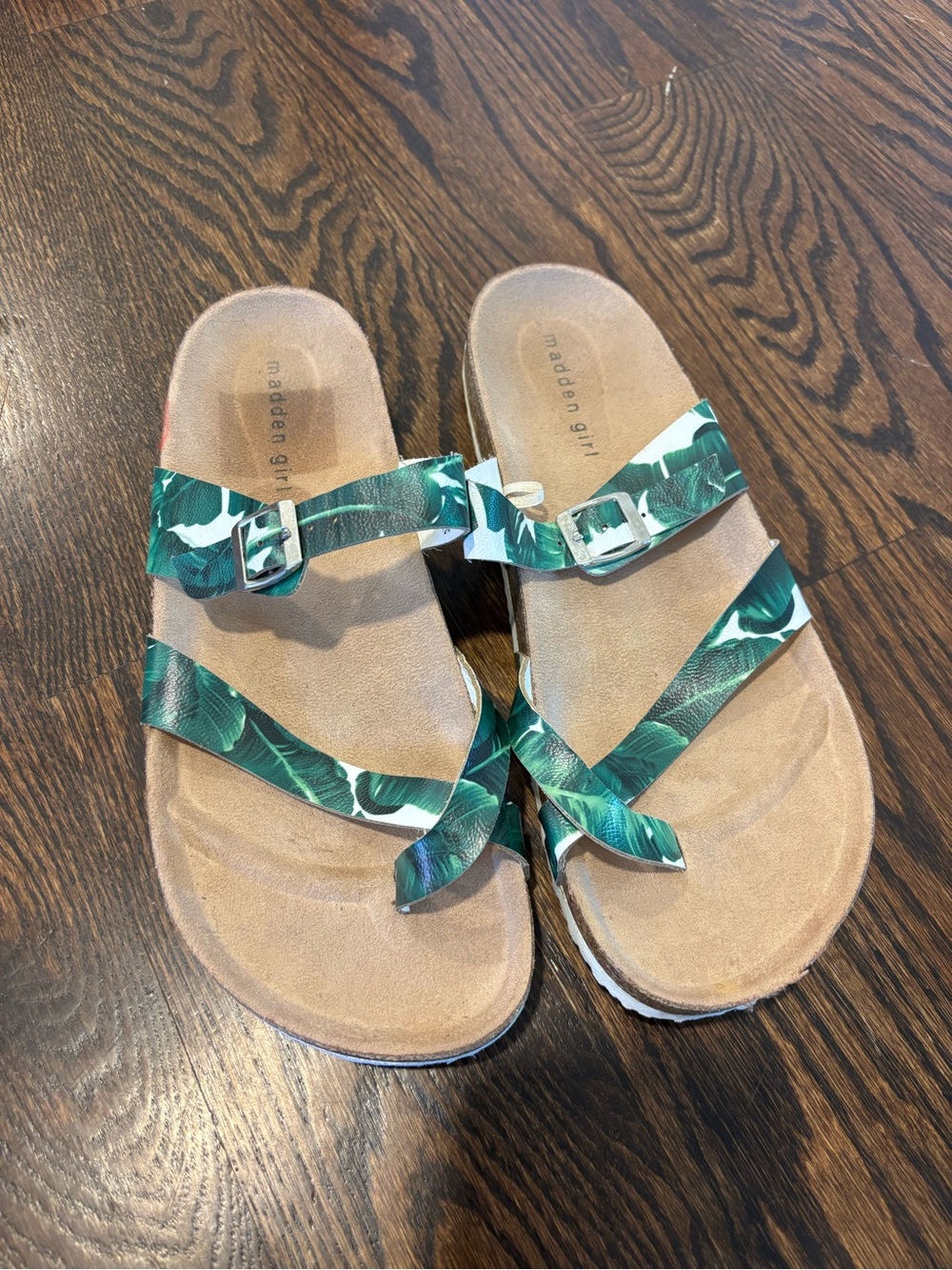 Madden Girl Green Leaf Print Buckle Sandals